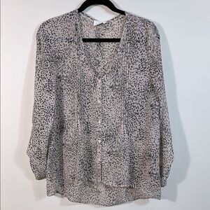 Pins and Needles Button Front Longsleeve Leopard Animal Print Sheer Women Medium